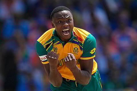 Kagiso Rabada celebrates the dismissal of India's Suryakumar Yadav